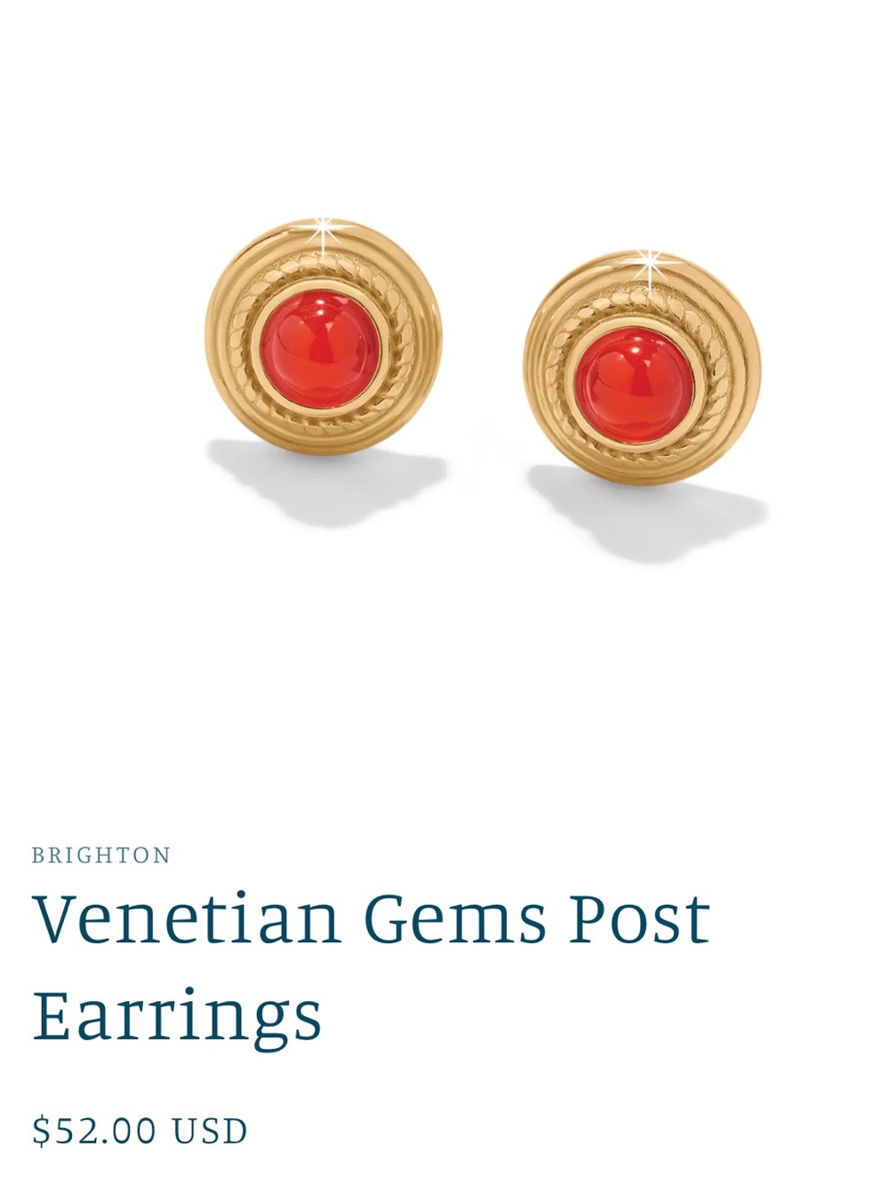 NEW Brighton Gold Round Carnelian Cabachon Studs